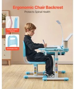 VEVOR Kids Chair and Desk Set Table Lamp Adjustable Height &amp; Tilted Desktop Blue