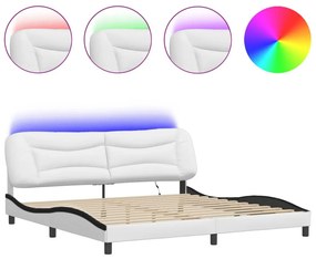 Πλαίσιο Κρεβατιού με LED Λευκό/Μαύρο 200x200εκ. Συνθετικό Δέρμα - Λευκό