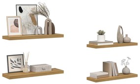 vidaXL Ράφι Τοίχου 4 pcs Καφέ 80 x 23,5 x 4 εκ Επεξεργασμένο ξύλο