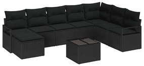 vidaXL Σετ Καναπέ Κήπου 9 pcs Μαύρο Πολυ ράταν