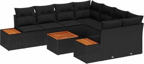vidaXL Σετ Καναπέ Κήπου με μαξιλάρι 9 pcs Μαύρο Πολυ ράταν