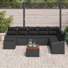 vidaXL Σετ Καναπέ Κήπου με μαξιλάρι 9 pcs Μαύρο Πολυ ράταν