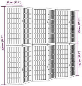 Διαχωριστικό Χώρου με 6 Πάνελ Μαύρο από Μασίφ Ξύλο Παυλώνιας - Μαύρο