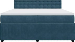 vidaXL Κρεβάτι Boxspring με Στρώμα Μπλε 200x200 εκ. Βελούδινο