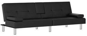 vidaXL Καναπές Κρεβάτι με Ποτηροθήκες Μαύρος από Συνθετικό Δέρμα