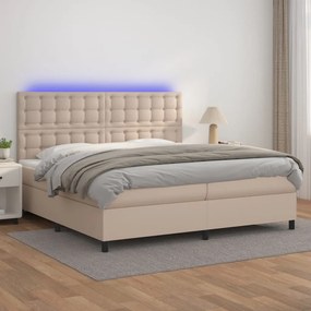 vidaXL Κρεβάτι Boxspring Στρώμα&amp;LED Καπουτσίνο 200x200 εκ. Συνθ. Δέρμα