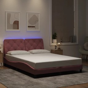 vidaXL Πλαίσιο Κρεβατιού με LED Ροζ 140x190 εκ. Βελούδινο