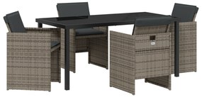 vidaXL Σετ εξωτερικής τραπεζαρίας 5 τεμαχίων με μαξιλάρια Γκρι Πολυ-Ρατάν
