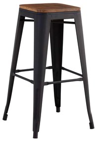 RELIX Wood Σκαμπό BAR, Μέταλλο Βαφή Μαύρο Matte, Κάθισμα Dark Oak, Στοιβαζόμενο