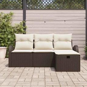 vidaXL Σετ Καναπέ Κήπου με μαξιλάρι 4 pcs Καφέ Πολυ ράταν