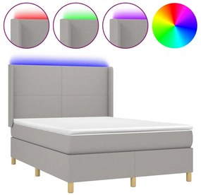 vidaXL Κρεβάτι Boxspring με Στρώμα &amp; LED Αν.Γκρι 140x200εκ. Υφασμάτινο