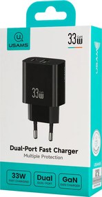 USAMS φορτιστής τοίχου CC317, USB &amp; USB-C, 33W, GaN, μαύρος