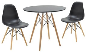 Julita dining table set of 3 in black-natural shade D80x73cm 80x80x73 εκ.