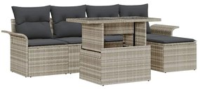 vidaXL Σετ Καναπέ Κήπου με μαξιλάρι 6 pcs Ανοιχτό γκρι Πολυ ράταν