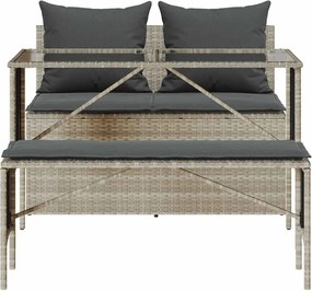 vidaXL Σετ Τραπεζαρίας Κήπου 3 τεμ. Αν. Γκρι Συνθ. Ρατάν με Μαξιλάρια