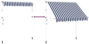 vidaXL Τέντα Συρόμενη Χειροκίνητη Μπλε με Λευκές Ρίγες 250 εκ.