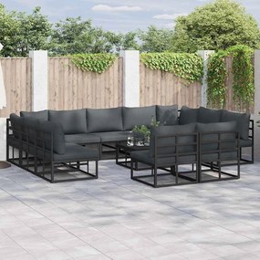 vidaXL Σετ Καναπέ Κήπου με μαξιλάρι 11 pcs Μαύρο Αλουμίνιο