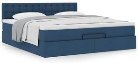 vidaXL Οθωμανικό κρεβάτι με στρώμα μπλε 160x200cm ύφασμα