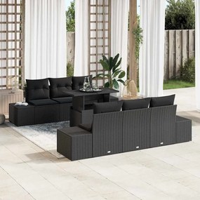 vidaXL Σετ κήπου 7 τεμαχίων με μαξιλάρια, μαύρο πολυκαρβόνι