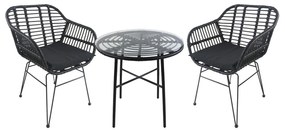 Σετ Τραπεζαρία Κήπου ArteLibre APPIUS Μαύρο Μέταλλο-Rattan-Γυαλί Με 2 Καρέκλες 14990382