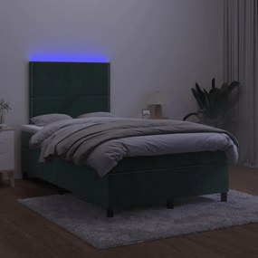 vidaXL Κρεβάτι Boxspring με Στρώμα &amp; LED Σκ. Πράσινο 120x190εκ Βελούδο