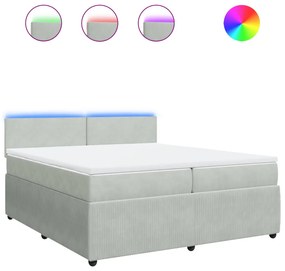 vidaXL Κρεβάτι Boxspring με Στρώμα Ανοιχτό Γκρι 200x200 εκ. Βελούδινο