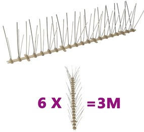 vidaXL Απωθητικές Ακίδες Περιστεριών 5 Σειρών Σετ των 6 3 μ. Πλαστικές