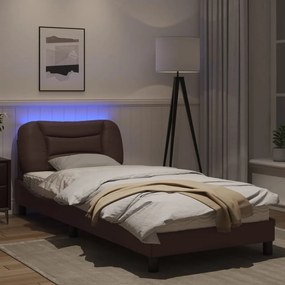 vidaXL Πλαίσιο Κρεβατιού με LED Καφέ 90x190 εκ. Συνθετικό Δέρμα