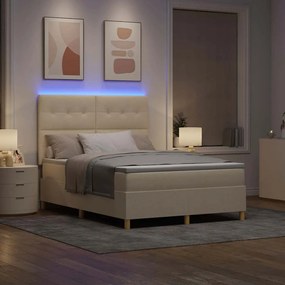 vidaXL LED Κρεβάτι με βάθρο με κεφαλάρι Κρεμ 140 x 190 cm ύφασμα
