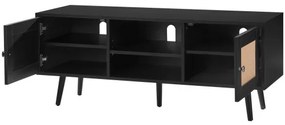 VEVOR Rattan TV Stand, Boho TV Cabinet for 55 inch TV, Mid Century Modern TV Stand, Rattan TV Console with Adjustable Shelfs for  Living Room, Media Room, Black
