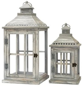 Φανάρι Σετ 2τμχ Ξύλινο Γκρι 28x28x60εκ.-21x21x42,5εκ. Zen Collection 24.17.49789