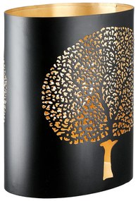 Φανάρι Καταιγίδας Cylindrical "Solitary Tree" Δέντρο Motif Μέταλλο Μαύρο Χρυσό PU 4 17x12X20cm