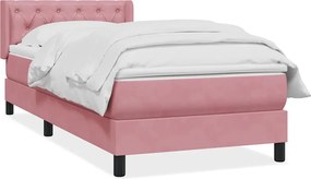 vidaXL Κρεβάτι Boxspring με Στρώμα Ροζ 80x220 εκ. Βελούδινο