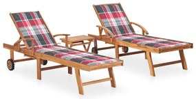 vidaXL Ξαπλώστρες 2 τεμ. από Μασίφ Ξύλο Teak με Τραπέζι και Μαξιλάρι