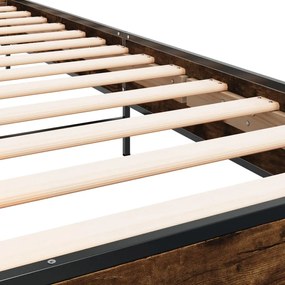 vidaXL Πλαίσιο Κρεβατιού Καπνιστή Δρυς 75x190 εκ. Επεξ. Ξύλο &amp; Μέταλλο