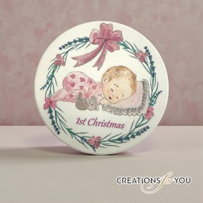 Μαρμάρινο Σουβέρ – Baby’s 1st Christmas - Ροζ