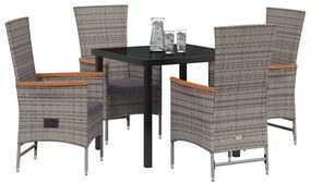 vidaXL Σέτ φαγητού για κήπο με μαξιλάρι 5 pcs Γκρι Πολυ ράταν