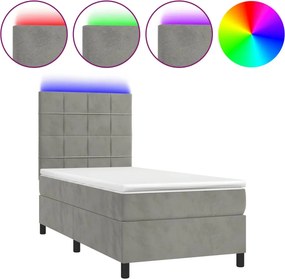 vidaXL Κρεβάτι Boxspring με Στρώμα &amp; LED Αν.Γκρι 90x200 εκ. Βελούδινο