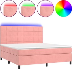 vidaXL Κρεβάτι Boxspring με Στρώμα &amp; LED Ροζ 180x200 εκ. Βελούδινο