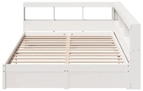 Κρεβάτι Βιβλιοθήκη Χωρίς Στρώμα Λευκό 135x190 εκ Μασίφ Πεύκο - Λευκό