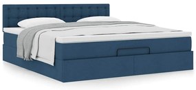 vidaXL Οθωμανικό κρεβάτι με στρώμα μπλε 180x200cm ύφασμα