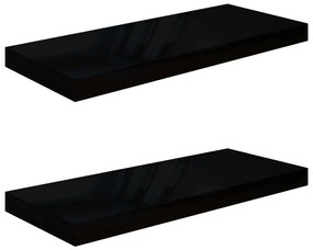 Ράφια Τοίχου Γυαλιστερά Μαύρα 2 Τεμάχια 60x23,5x3,8 εκ. MDF - Μαύρο