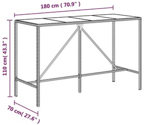 vidaXL Τραπέζι Μπαρ με Γυάλ. Επιφάνεια Καφέ 180x70x110 εκ. Συνθ. Ρατάν