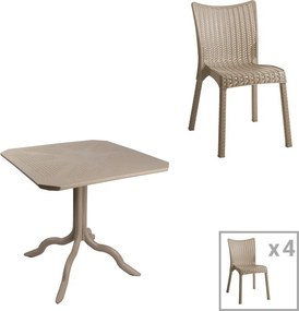 Τραπεζαρία Icon-Confident pakoworld σετ 5τεμ PP σε cappuccino απόχρωση