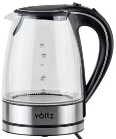 Γυάλινος ηλεκτρικός βραστήρας Voltz V51230E, 2200W, 1,7 λίτρα,  LED Φωτισμός, Ανοξείδωτο ατσάλι