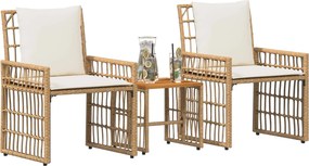 vidaXL Σετ Εξωτερικών Επίπλων 3 pcs Φυσικό και Κρέμα Λευκό