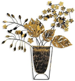 Διακοσμητικό Τοίχου Flowers in Pots 930DYU1195 47x55cm Gold-Black Wallity Metal