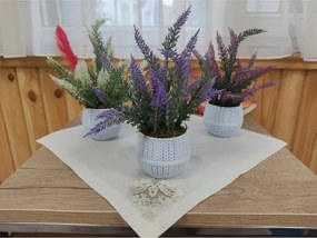 Stewehome Διακοσμητικό τραπεζιού με λευκή ψάθινη γλάστρα και φυσική υφή λεβάντας