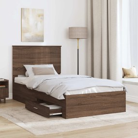 vidaXL Σκελετός Κρεβατιού Καφέ Δρύινο και Ασημί 100 x 200 cm