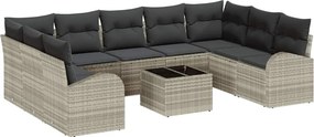 vidaXL Σετ Καναπέ με μαξιλάρι 10 pcs Ανοιχτό γκρι Πολυ Ρατάν